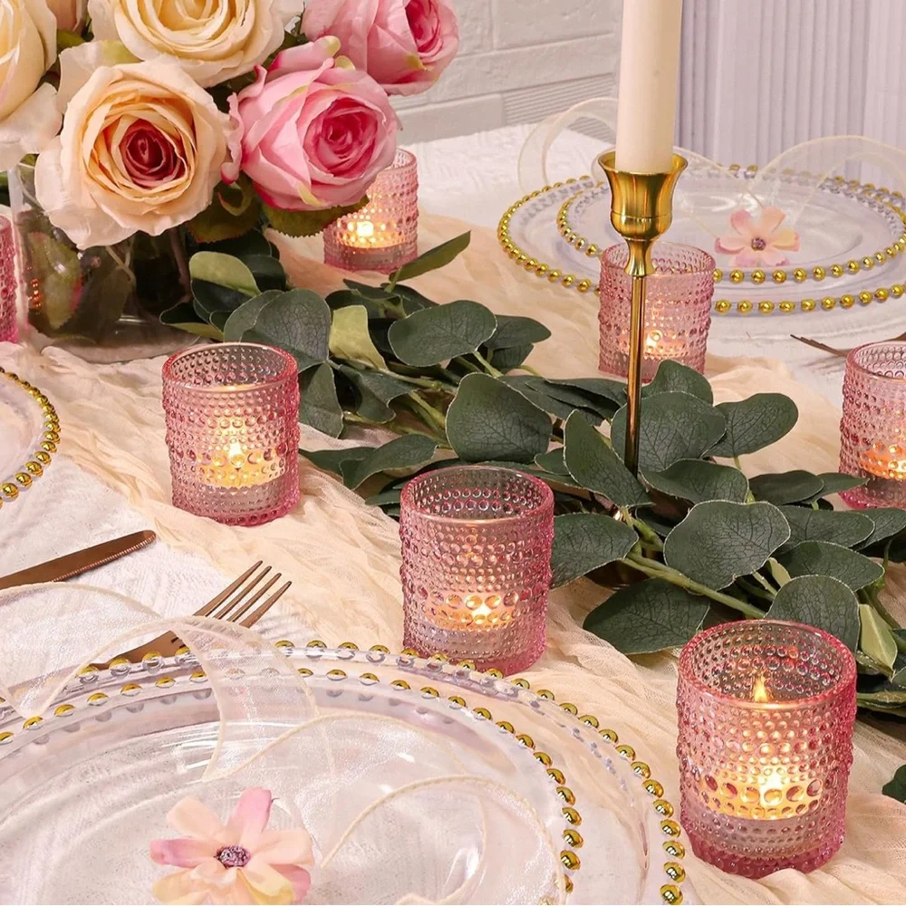 3 Vintage inspired Pink Glass Candle Holders‎